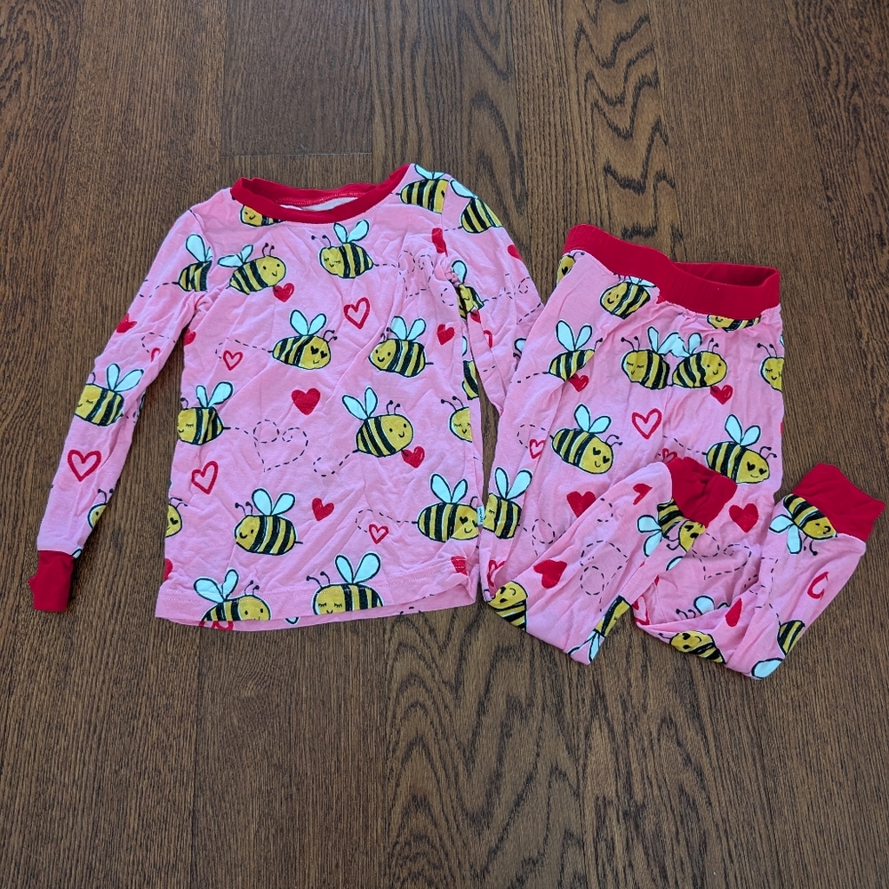 Little Sleepies Pink Bumblebee Print Long Sleeve Pajama Set Sz 2T